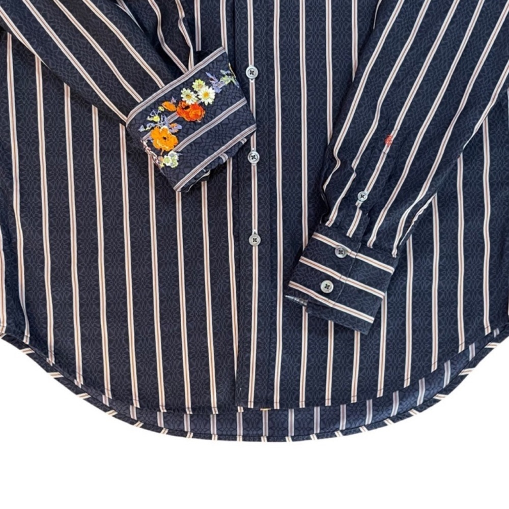 Robert Graham Southwestern Embroidered Floral And Stripe Shirt L Flip Cuff - Picture 3 of 10